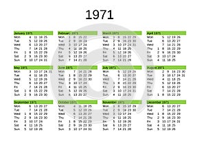 year 1971 calendar in English