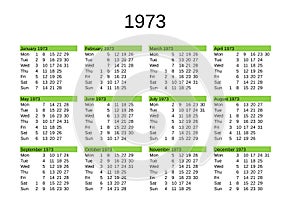 year 1973 calendar in English