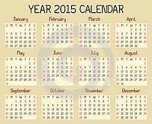 Year 2015 Calendar