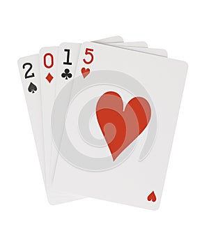 Year 2015 Playing Cards Heart on Top Clipping Path
