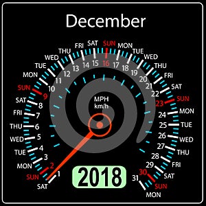 Year 2018 calendar speedometer car in concept. December