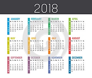 Year 2018 calendar vector template