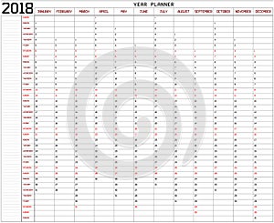 Year 2018 Planner on white background