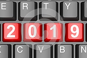 Year 2019 button on modern computer keyboard