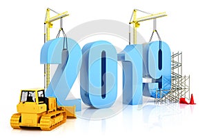 Year 2019 growth, building, improvement in business or in general concept in the year 2019, 3d rendering