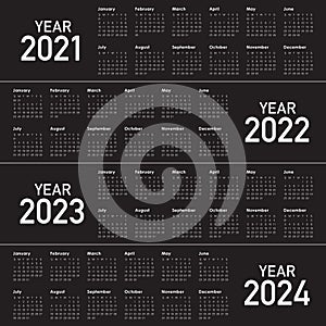 Year 2021 2022 2023 2024 calendar vector design template