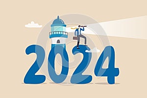 Year 2024 business forecast, prediction or searching new opportunity, success decision or analyze economic and investment concept