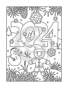Year 2024 coloring page, sign, poster or banner
