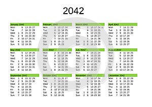 year 2042 calendar in English