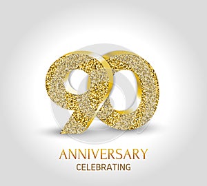 90 - year anniversary banner. 90th anniversary 3d logo with gold elements. photo