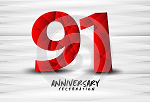 91 Year Anniversary Celebration Logo red polygon vector, 91 Number Design, 91th Birthday Logo, Logotype Number, Vector Anniversary photo