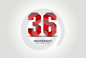 36 Year Anniversary Celebration Logo red vector, 36 Number Design, 36th Birthday Logo, Logotype Number, Vector Anniversary For