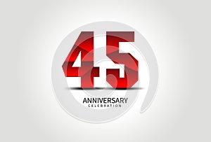 45 Year Anniversary Celebration Logo red vector, 45 Number Design, 45th Birthday Logo, Logotype Number, Vector Anniversary For