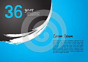 36 year anniversary celebration logotype on blue background for poster, banner, leaflet, flyer, brochure, web, invitations,