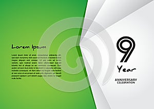 9 year anniversary celebration logotype on green background for poster, banner, leaflet, flyer, brochure, web, invitations or