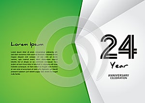 24 year anniversary celebration logotype on green background for poster, banner, leaflet, flyer, brochure, web, invitations or