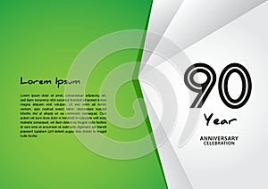 90 year anniversary celebration logotype on green background for poster, banner, leaflet, flyer, brochure, web, invitations or