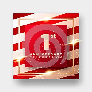 1 Year Anniversary Celebration Vector Card. 1st Anniversary Luxury Background. Elegant Layout for Greeting Card, Party Invitation photo