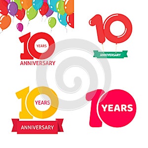 10 year anniversary number logo vector with balloon or ten guaranty warranty business icon, 10th birthday jubilee celebrating photo