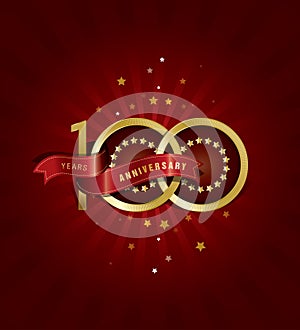 100 year Anniversary Tamplate with Red Ribbon on Abstract Background photo