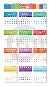 2019 year Calendar Leaves Flat Set. Colorful set photo