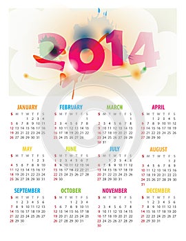 2014 Year Calendar - 12 Months