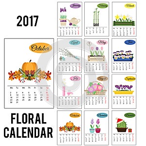 2017 year calendar with season flowers photo