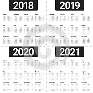 Year 2018 2019 2020 2021 calendar vector