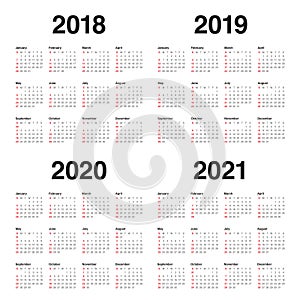 Year 2018 2019 2020 2021 calendar vector