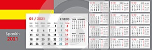 Simple calendar for 2021. 12 months on 12 boards. Spanish version. photo