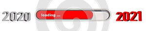 Year change 2021 - progress bar between year digits showing loading of the New Year - graphic elements in red and grey