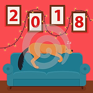 Year of the Dog 2018. Vector New Year s design on the Chinese calendar.