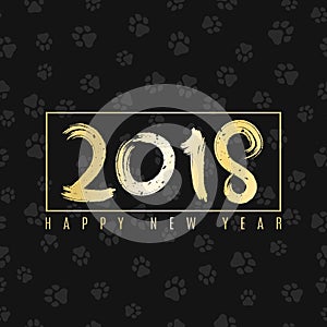 2018 year of the dog. Golden banner with text for your projects. Cover for the magazine. Painted figures. Vector illustration