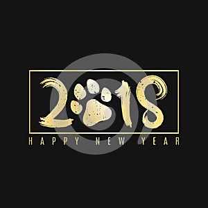 2018 year of the dog. Golden banner with text for your projects. Grunge brush. A golden dog track. Cover for the magazine. Painted