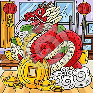 Year of the Dragon Cloud Coin Base Colored Cartoon