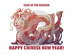 The Year of Dragon Holiday Poster or Postcard. Horizontal orientation