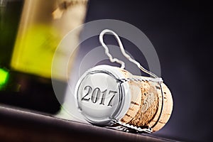 The year 2017 on end of cork and metal bottle cap