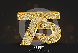 75 - year happy anniversary banner. 75th anniversary gold logo on dark background.