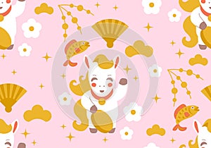 Year of the Horse. Seamless pattern with horse. Chinese new year 2026