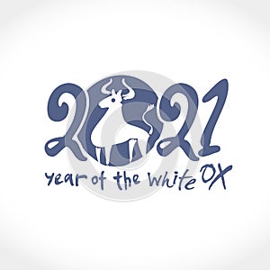 Year of the metal Ox in Chinese calendar. Vector template for New Year`s design in flat style.
