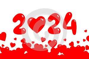 Year and number 2024 and heart shapes concept