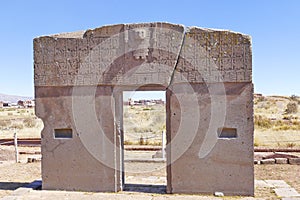 The 2000 year old archway at the Pre-Inca site of Tiwanaku near La Paz in Bolivia. photo