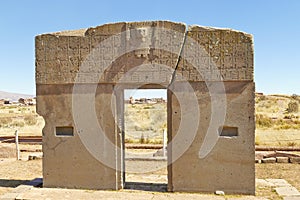 The 2000 year old archway at the Pre-Inca site of Tiwanaku near La Paz in Bolivia. photo
