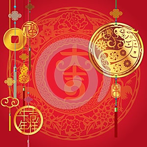 Year of the ox with abstract line art ox zodiac illustration on red background