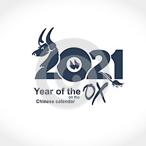 Year of the Ox on the Chinese calendar. Calligraphy symbol of the year 2021.