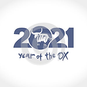 Year of the Ox on the Chinese calendar. Calligraphy symbol of the year 2021.