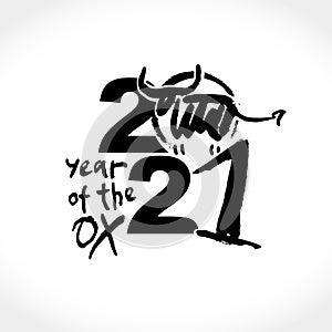 Year of the Ox on the Chinese calendar. Calligraphy symbol of the year 2021.
