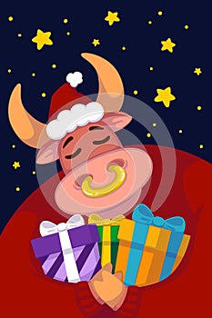 Year of the ox. New year and merry christmas illustration. Chinese zodiac symbol of the year 2021