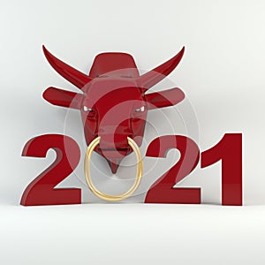Year of ox. New Year`s and Christmas illustration. Bull zodiac symbol of the year 2021.