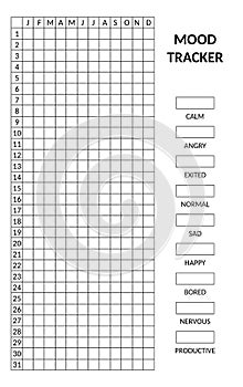 Year in pixels mood tracker monochrome template